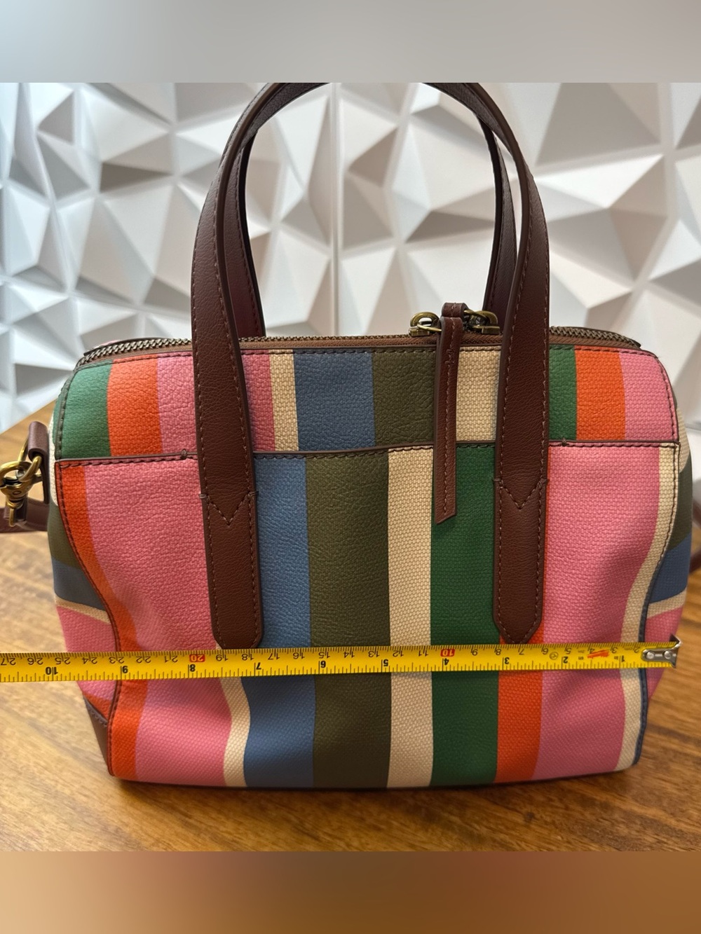Fossil Sydney satchel bag multi-colored striped pattern - Picture 8 of 13